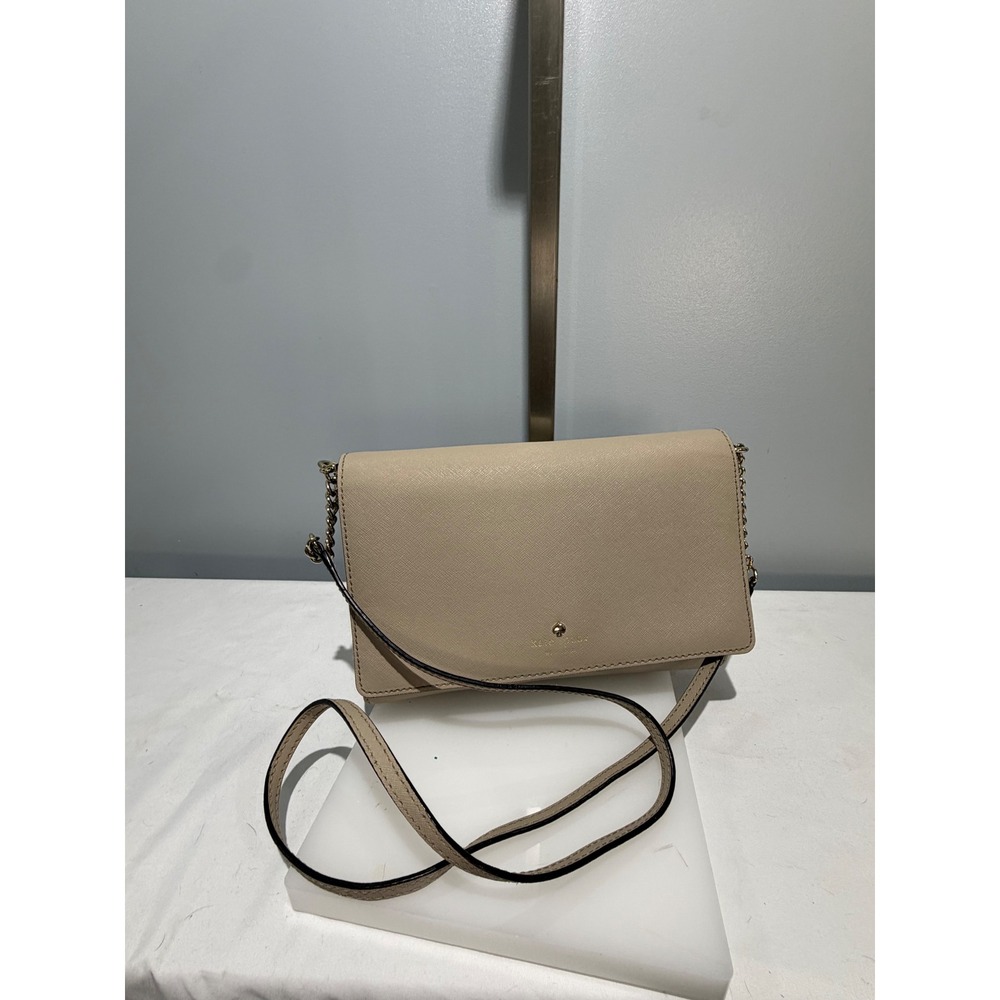Kate Spade New York Beige Saffiano Leather Crossbody Bag Gold Chain Strap - Picture 2 of 11